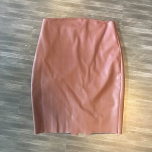 High Waisted Brown Faux Leather Pencil Skirt